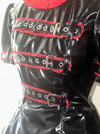 Image 5 of rustic heart print pvc buckle OP (black x red)