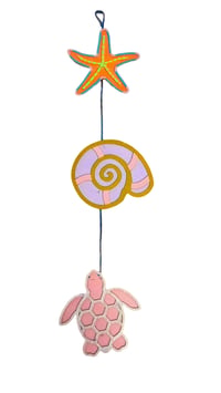 Beach Themed Hand Painted Shells, Star and Turtle Wood Sign