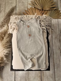 Image 2 of Newborn boy bodysuit for photoshoot | Jeremy | neutral beige | striped fabric