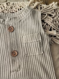 Image 3 of Newborn boy bodysuit for photoshoot | Jeremy | neutral beige | striped fabric