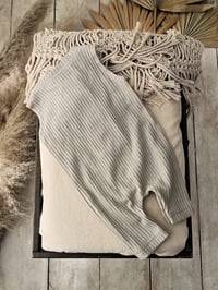 Image 4 of Newborn boy bodysuit for photoshoot | Jeremy | neutral beige | striped fabric