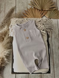 Image 2 of Photo prop | Newborn boy onesie for photoshoot | Jeremy | neutral beige | small stripes