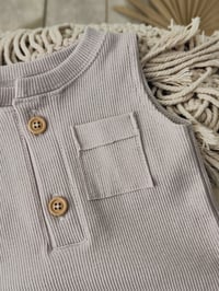 Image 3 of Photo prop | Newborn boy onesie for photoshoot | Jeremy | neutral beige | small stripes