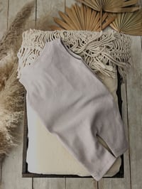Image 4 of Photo prop | Newborn boy onesie for photoshoot | Jeremy | neutral beige | small stripes