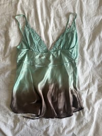 Image 2 of 2000s y2k rare blue ombre fairy silk cami with asymmetrical hem and beaded details