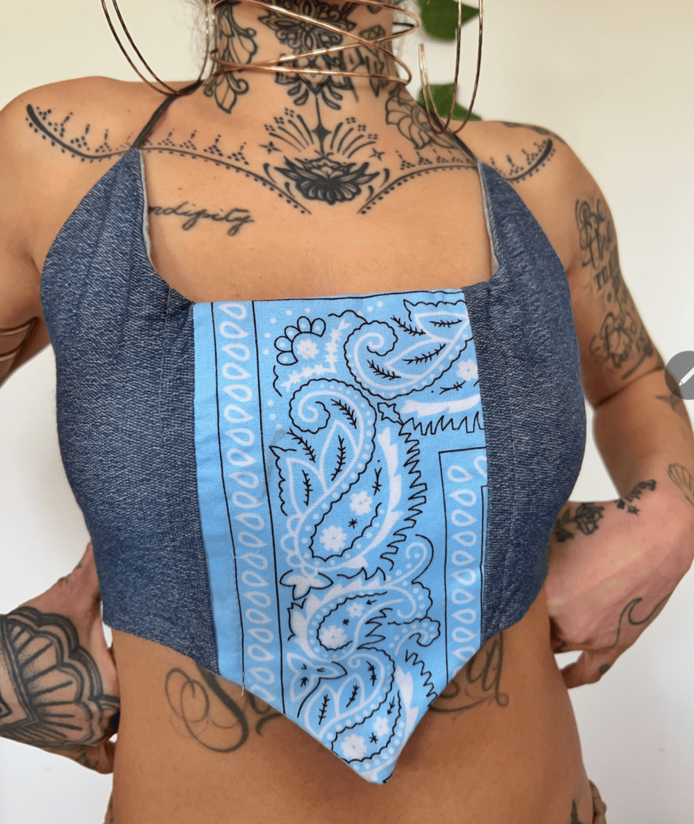 Image of the indigo denim corset