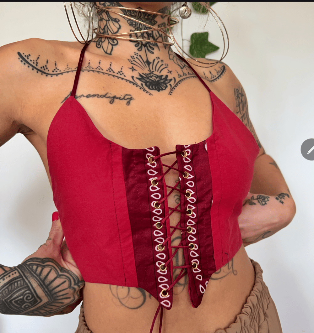 Image of vine graphic halter neck crop top 