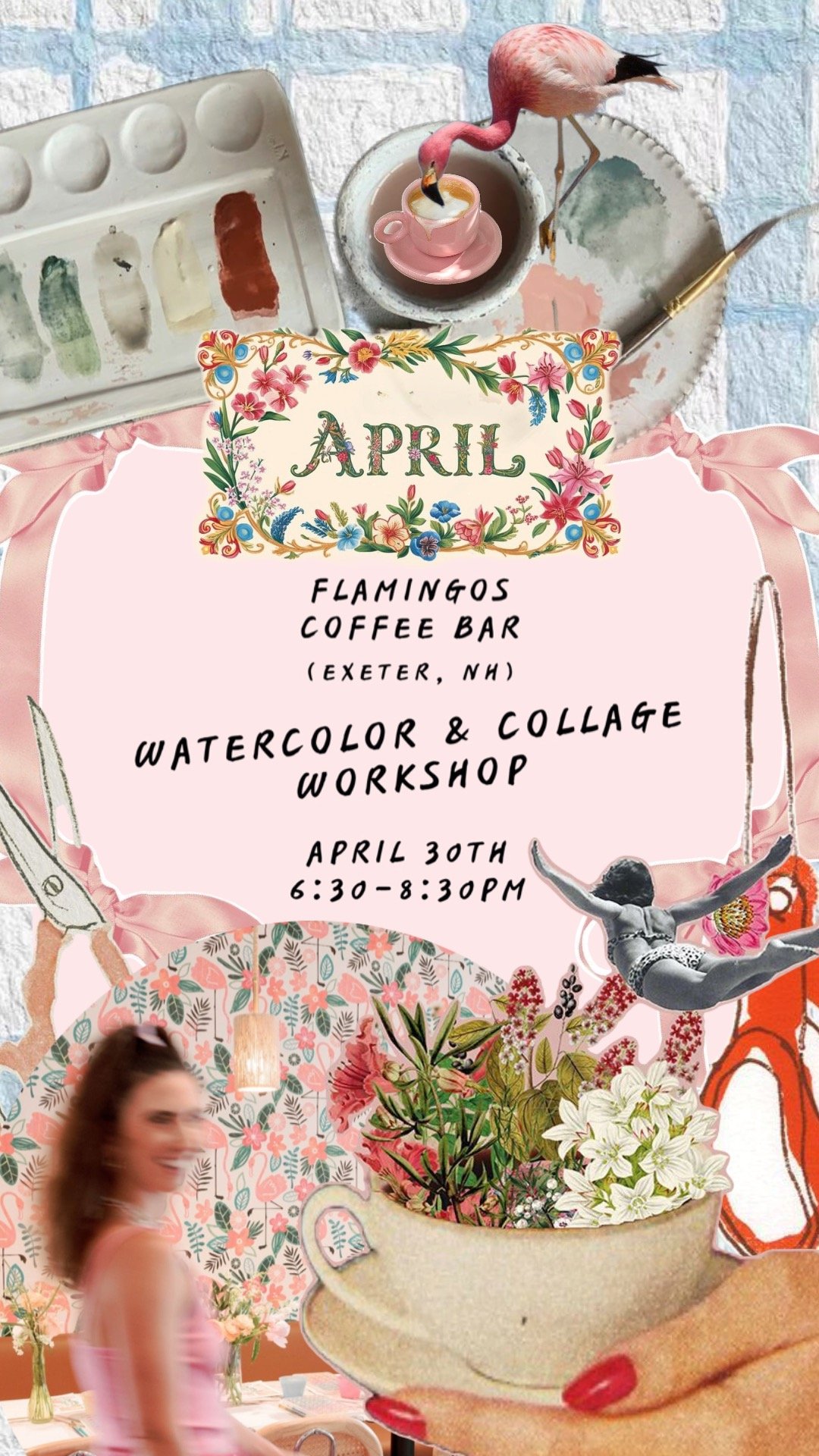 Image of 4/30 Watercolor & Collage Workshop @ Flamingos (Exeter)