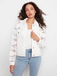 Floral Embroidered Twill Jean Jacket - White