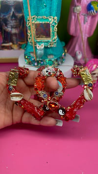Image 2 of I AM The Altar Red Heart Shaped Santa Muerte Earrings  