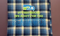 Image 1 of Seahawks Tea Towel - "In This House We Root for the Seahawks" - Blue Plaid