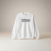 Image 1 of Unhinged Softball Mom’s Club Embroidered Crewneck Sweatshirt | Funny Softball Mom Pullover | White