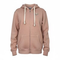 Image 2 of Embroidered Full Zip Hoodie | Stay Human, No One Is Illegal | Rose Pink, Size Large