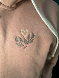 Image 4 of Embroidered Full Zip Hoodie | Stay Human, No One Is Illegal | Rose Pink, Size Large