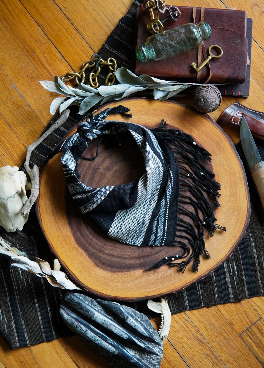 Image of Woven Kerchief  - Blue Black