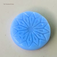 Image 3 of Czech Glass Origami Flower Beads, Opal Blue 18mm, Carved Floral Coin, 5 beads, Limited Stock