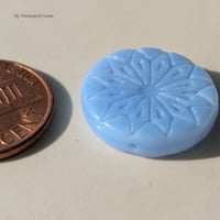 Image 4 of Czech Glass Origami Flower Beads, Opal Blue 18mm, Carved Floral Coin, 5 beads, Limited Stock