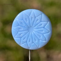 Image 1 of Czech Glass Origami Flower Beads, Opal Blue 18mm, Carved Floral Coin, 5 beads, Limited Stock