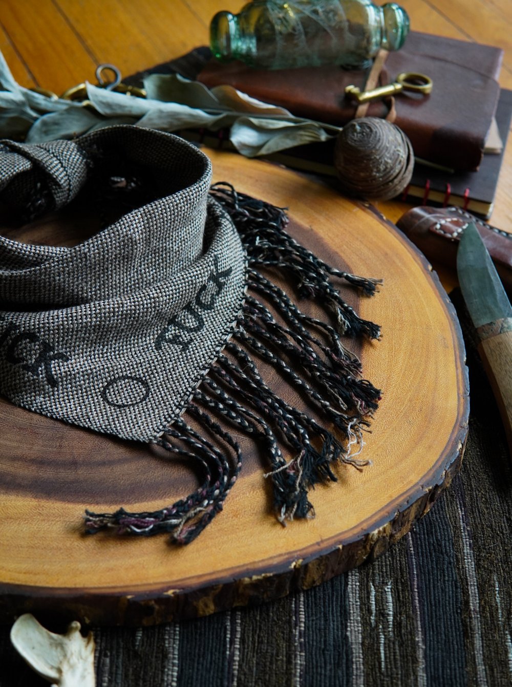 Image of Woven Kerchief  - 'Fuck' Grey Green