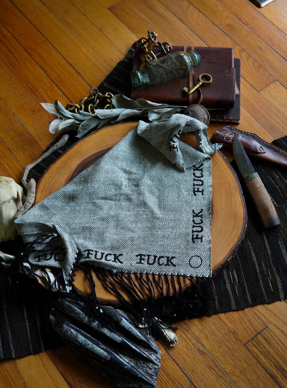 Image of Woven Kerchief  - 'Fuck' White