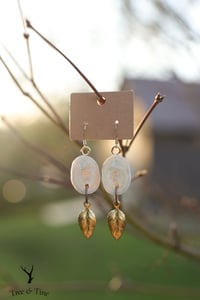 Image 1 of Antler Slab & Golden Leaf Pendant Earrings 