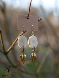 Image 2 of Antler Slab & Golden Leaf Pendant Earrings 