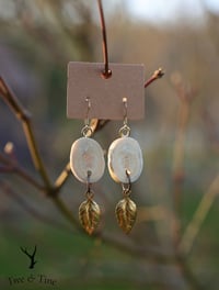 Image 4 of Antler Slab & Golden Leaf Pendant Earrings 