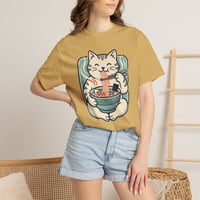 Image 1 of Ramen Cat T-Shirt — Cute Maneki Neko Eating Ramen Graphic Tee