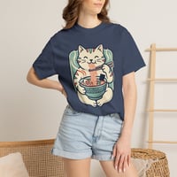Image 9 of Ramen Cat T-Shirt — Cute Maneki Neko Eating Ramen Graphic Tee