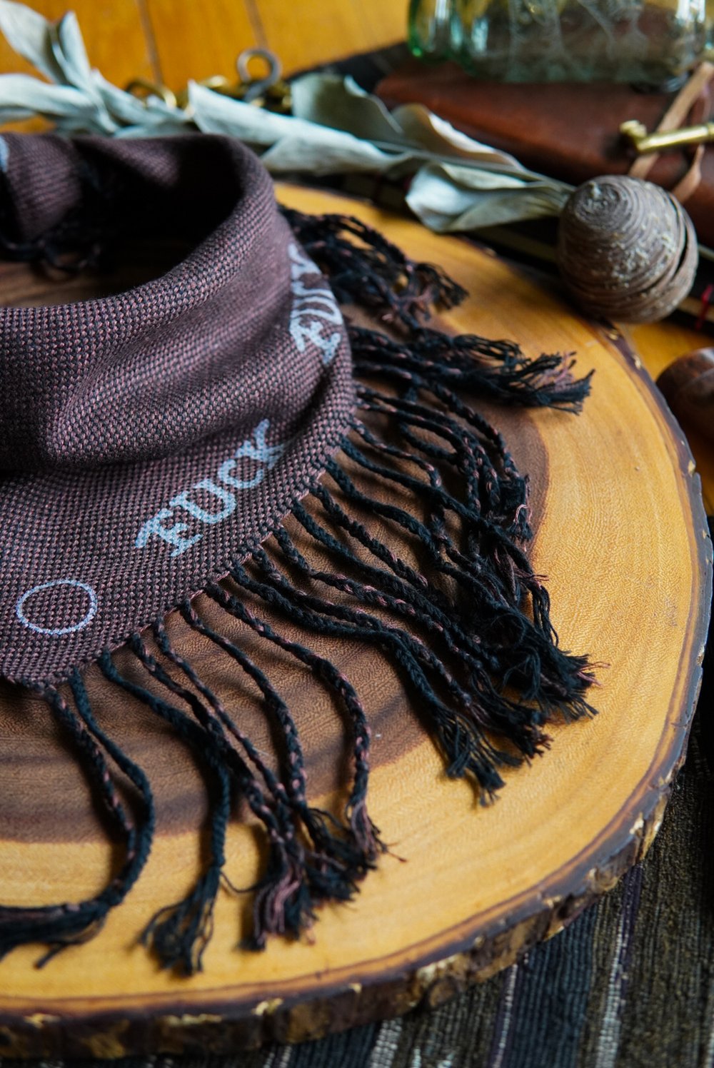 Image of  Woven Kerchief  - 'Fuck' Brown