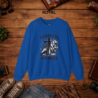Image 3 of Fearless in Christ Sweatshirt — Lion & Cross Christian Crewneck