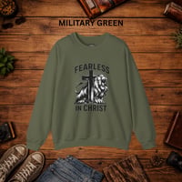 Image 4 of Fearless in Christ Sweatshirt — Lion & Cross Christian Crewneck