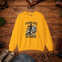 Image 5 of Fearless in Christ Sweatshirt — Lion & Cross Christian Crewneck