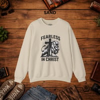 Image 6 of Fearless in Christ Sweatshirt — Lion & Cross Christian Crewneck
