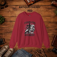 Image 7 of Fearless in Christ Sweatshirt — Lion & Cross Christian Crewneck