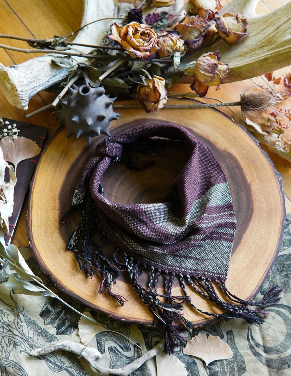 Image of Woven Kerchief  - Cliffs Burgundy and Grey
