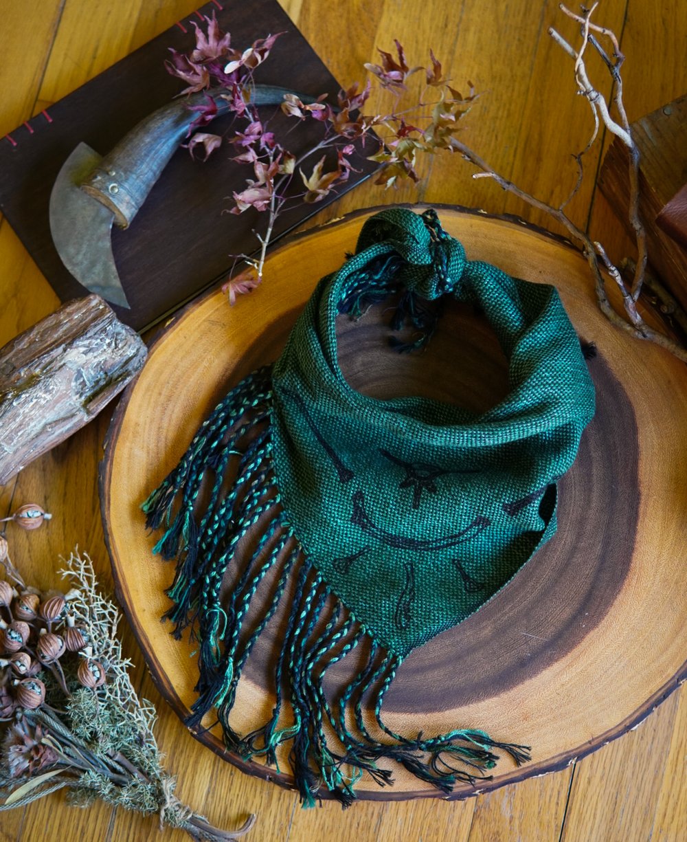 Image of Woven Kerchief  - 'Bones' Green