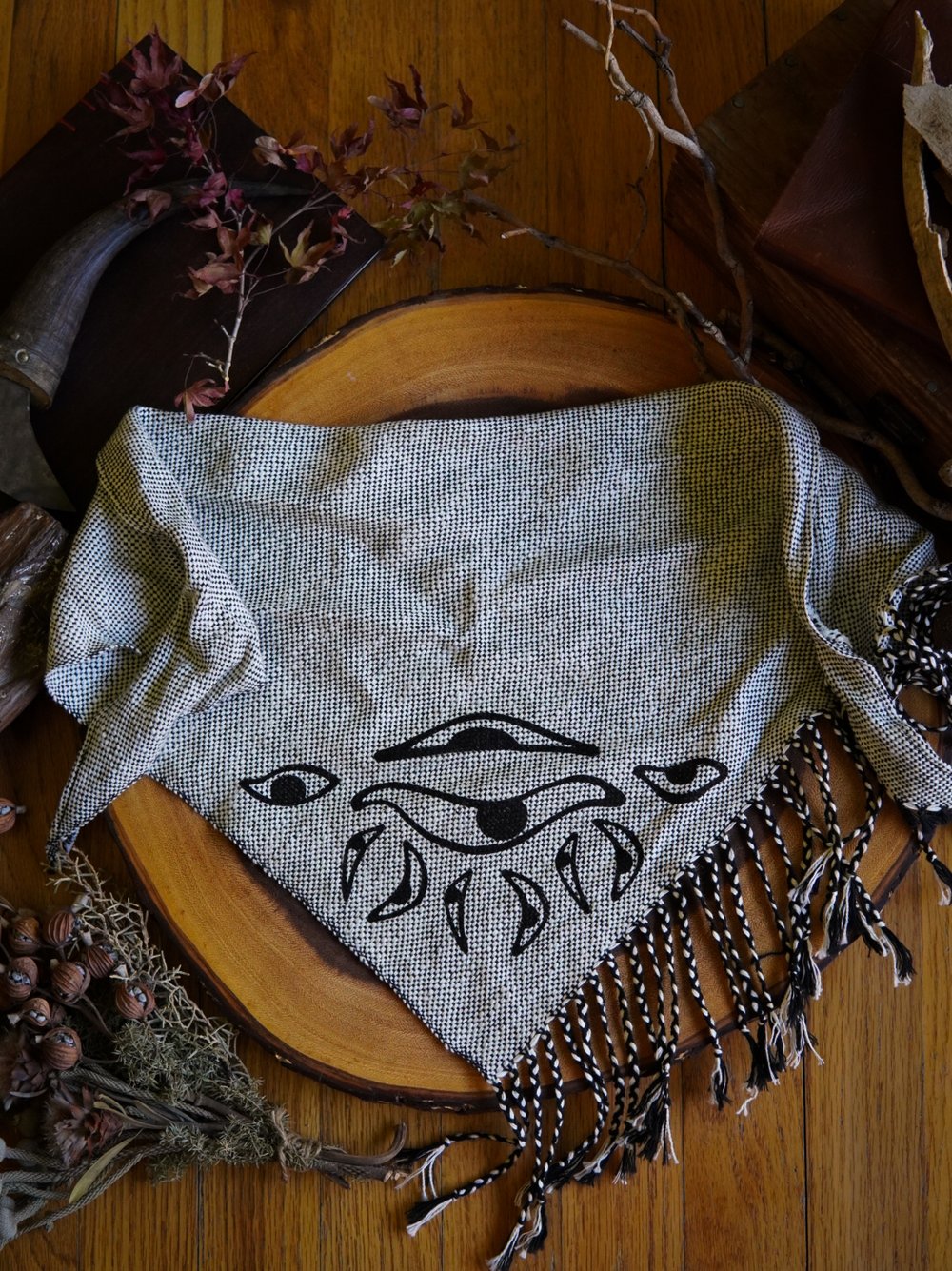 Image of Woven Kerchief  - 'Eye See' White and Black