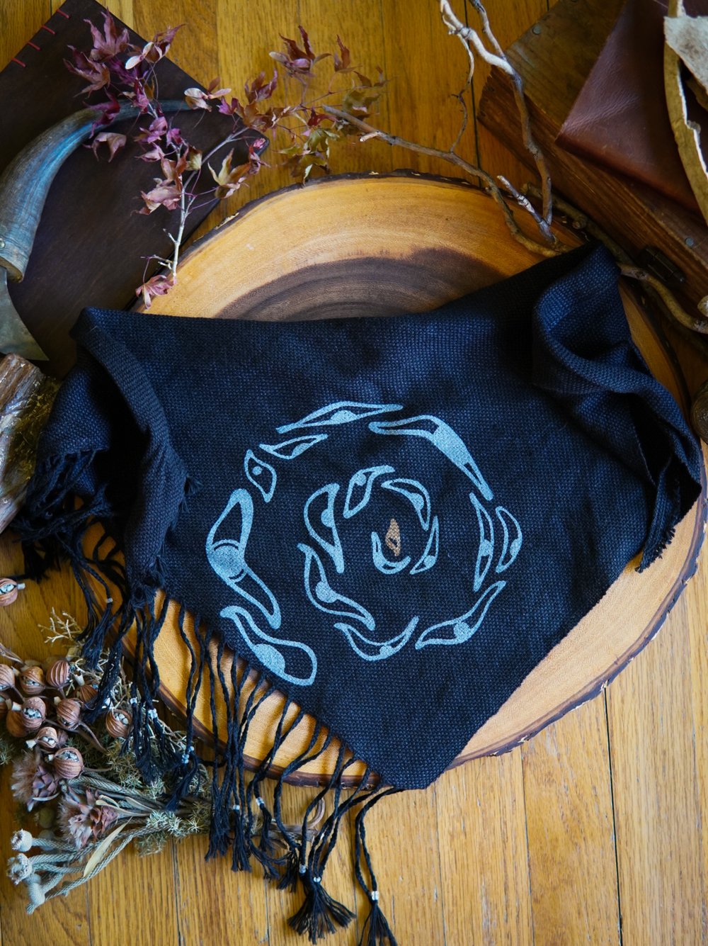 Image of Woven Kerchief  - 'Eye Spiral' Black and Gold