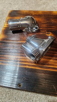 Image 2 of 240z Thermostat housing - upper/lower - NEW - polished