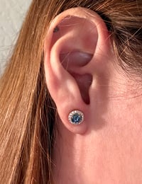 The Celestine - Blue Moissanite Halo Stud Earrings -  1.3 CTW 10k Gold