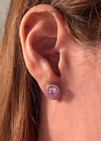The Rosalind - Pink CZ Halo Stud Earrings - Sterling Silver