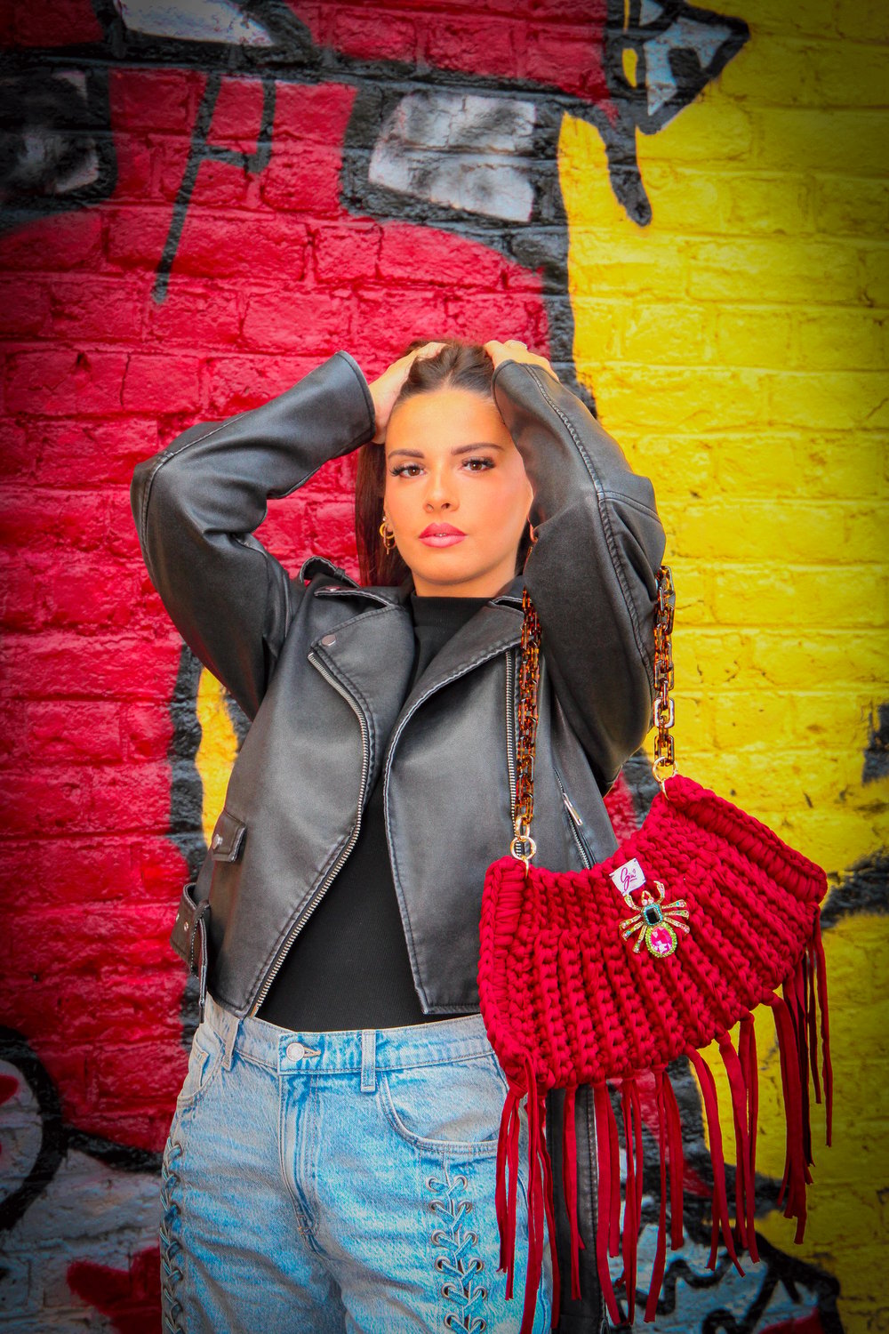 Image of BAG EN CORCHET: BURGANDY