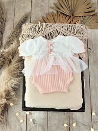Image 3 of Photo prop | Newborn girls body-dress| Bessie | baby pink | white