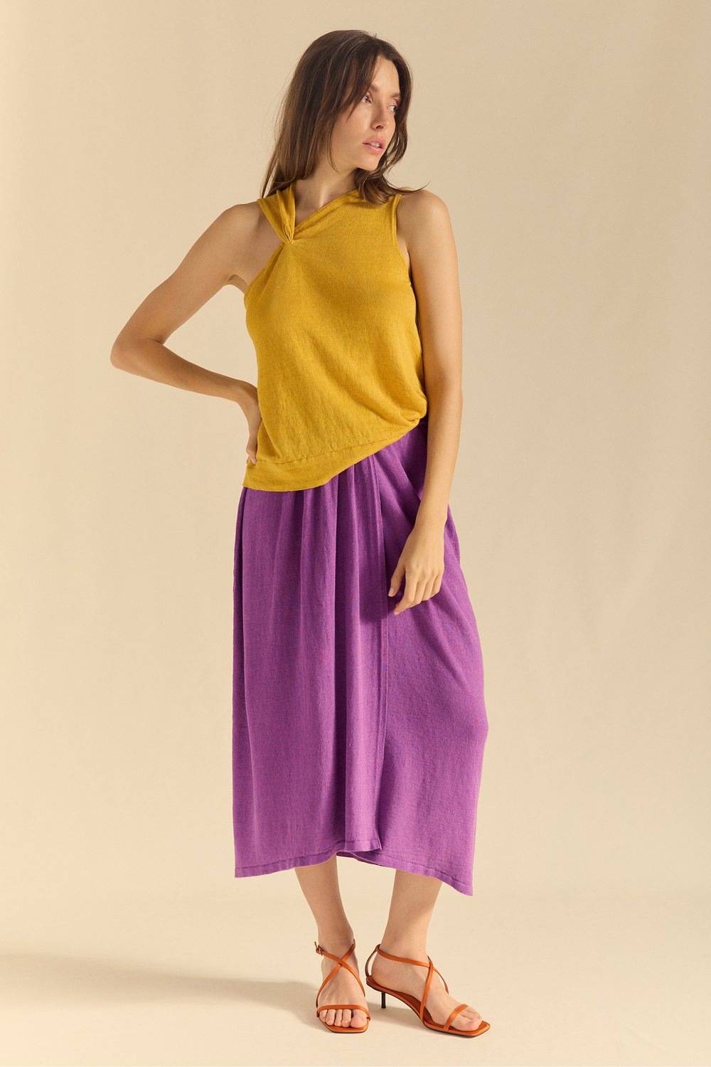 Image of 2-Falda pareo lino violeta