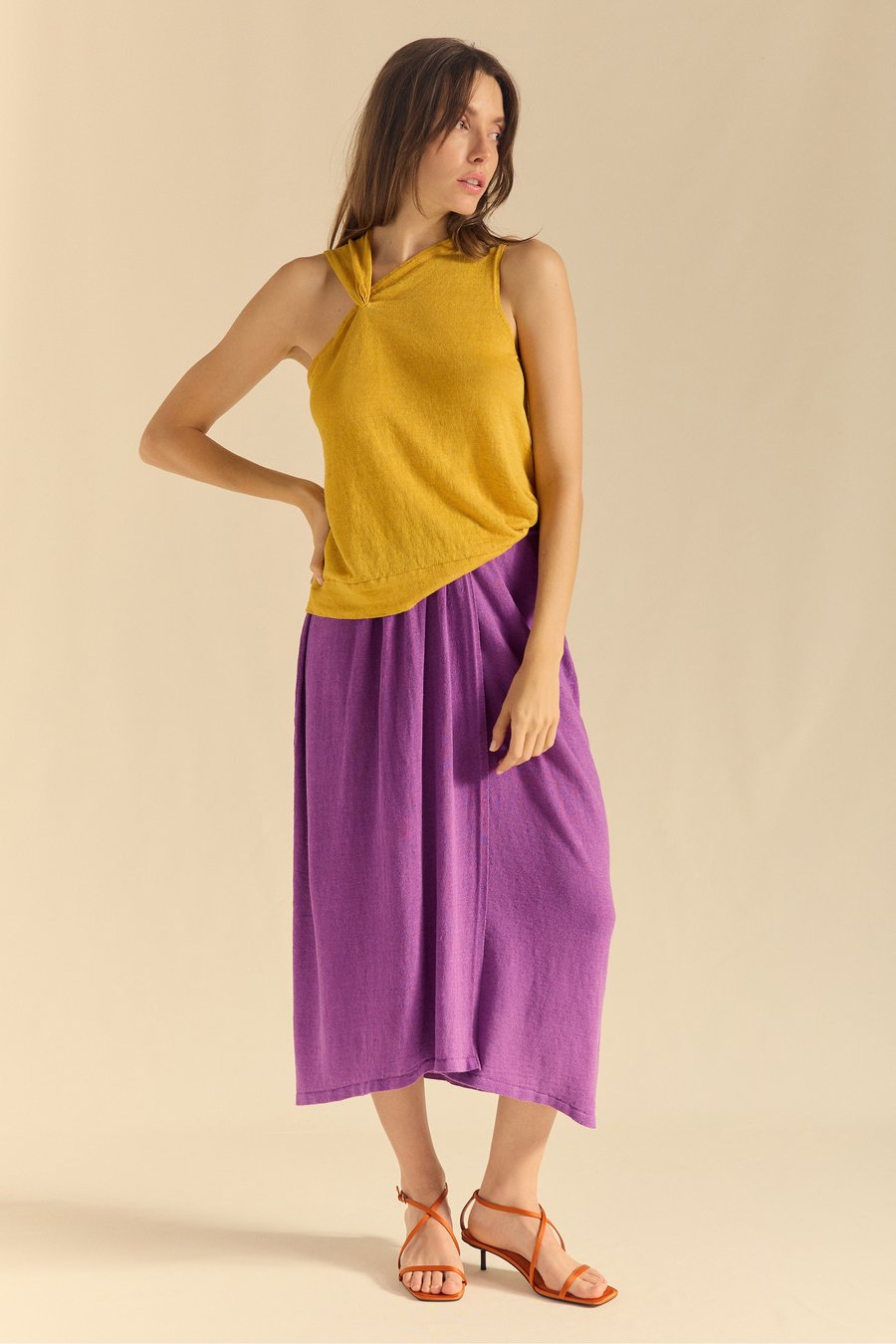 Image of 2-Falda pareo lino violeta