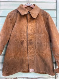 Image 1 of French Worn Railroad Coat, Size Medium, 1950'S Duck Brown Canvas Chore Coat