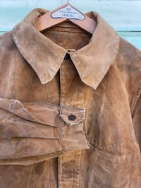 Image 3 of French Worn Railroad Coat, Size Medium, 1950'S Duck Brown Canvas Chore Coat