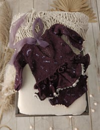 Image 2 of Photo prop | Newborn body-dress Myra | dark purple | cequines