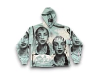 Image 1 of Sade Adu custom upcycled reworked Screen Print mint green bleached hoodie 